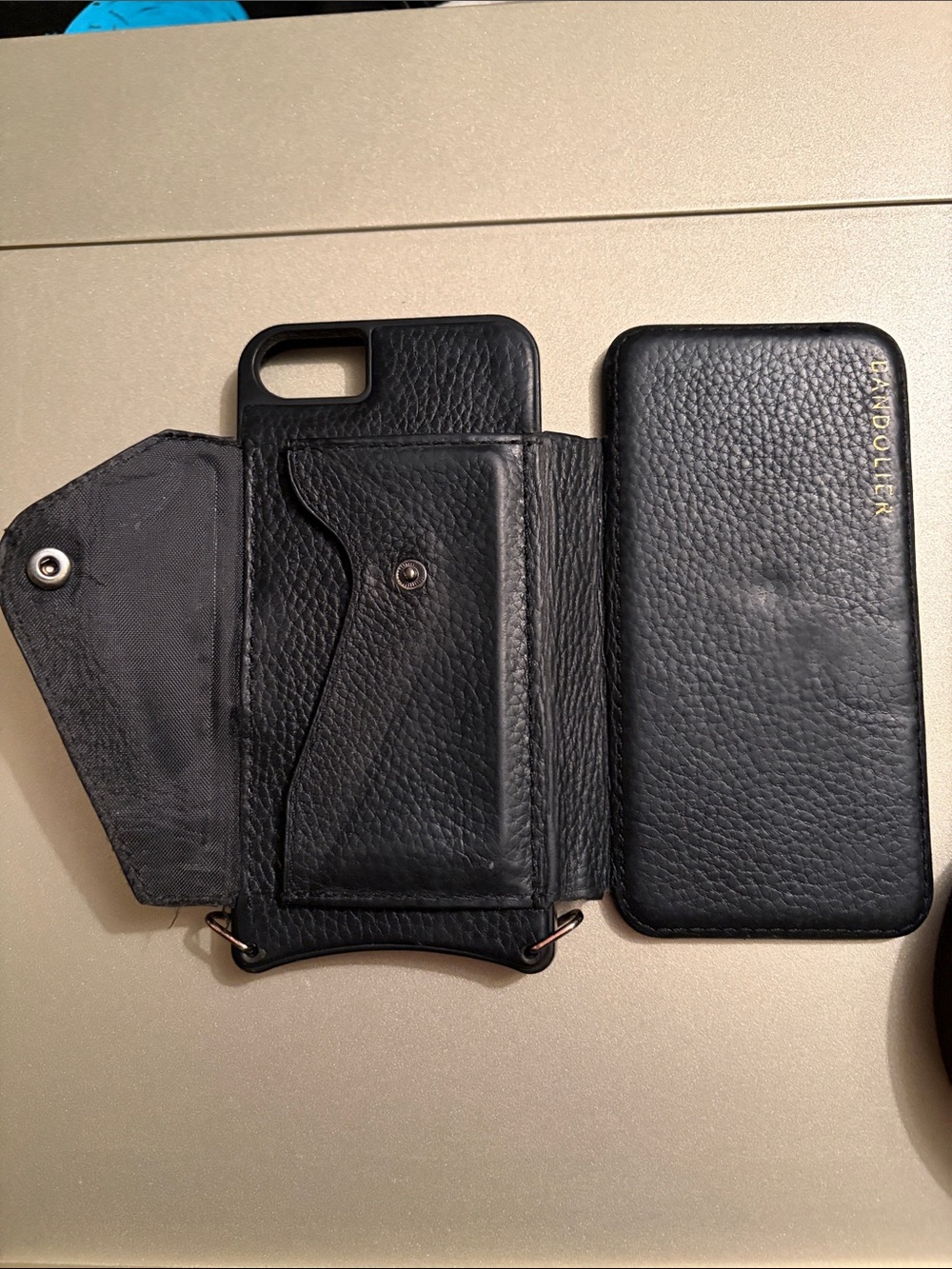 Bandolier Hailey Folio Black Leather Crossbody iPhone 8/7/6/SE Case with Strap - Picture 3 of 3